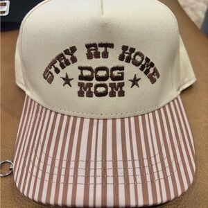 Stay At Home Dog Mom Embroidered Baseball Cap - Cream & Brown